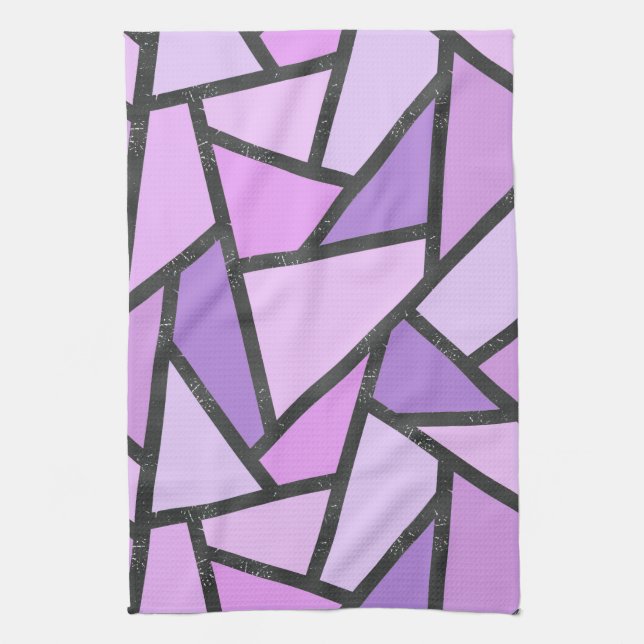 Shades of lilac stained glass pattern tea towel (Vertical)