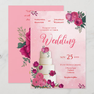 Shades of Magenta Pink Rose Modern Wedding Invitation