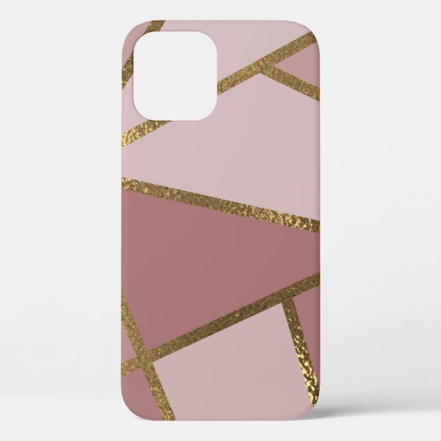 Shades of Mauve Pink & Gold Bronze Geometric Glam Case-Mate iPhone Case (Back)