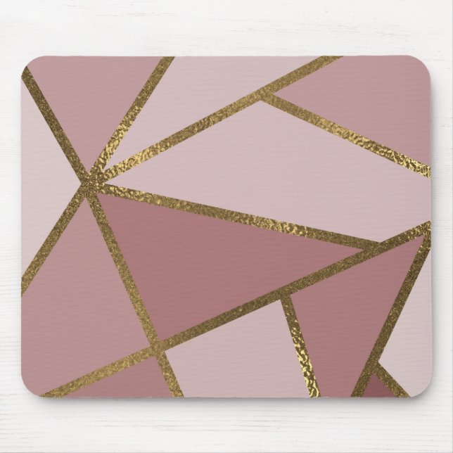 Shades of Mauve Pink & Gold Bronze Geometric Glam Mouse Pad (Front)