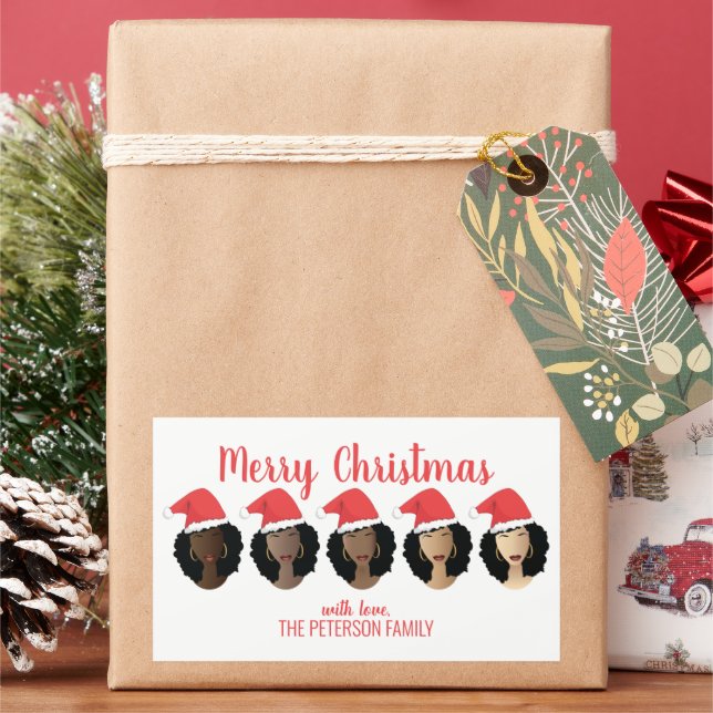 Shades of Melanin, Black Women, Merry Christmas Rectangular Sticker (Holiday)
