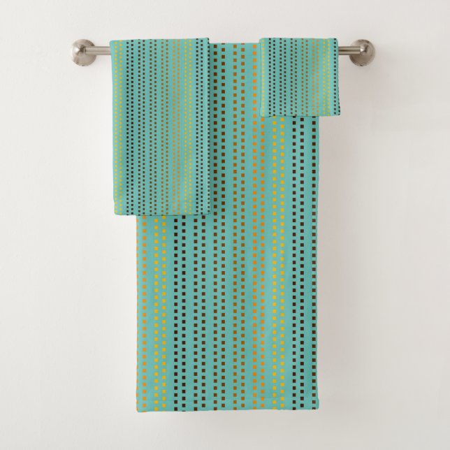 Shades of Orange Dots with Teal Background Bath Towel Set (Insitu)
