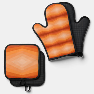 Shades Of Orange Geometric Abstract Art Oven Mitt & Pot Holder Set