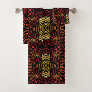 Shades Of Orange Red Yellow Ribbon Art Design Bath Towel Set