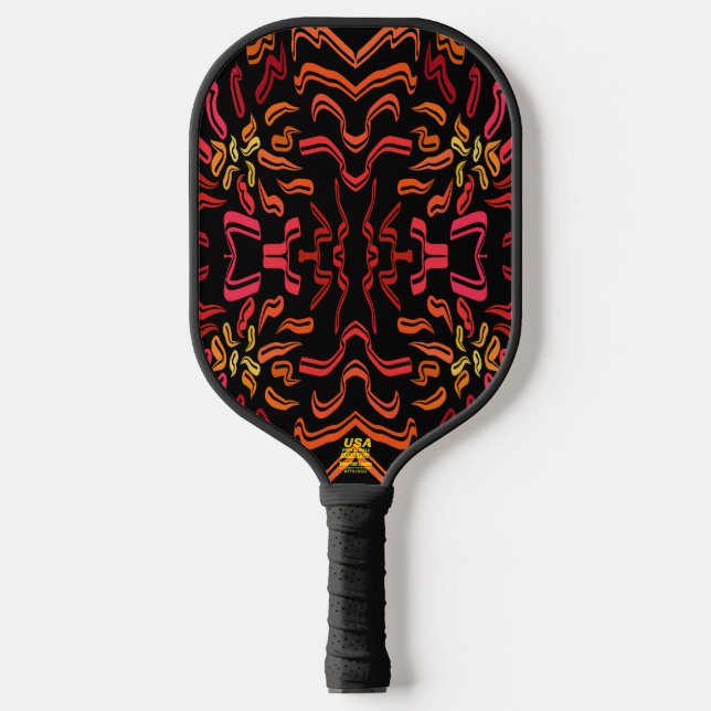 Shades Of Orange Red Yellow Ribbon Art Design Pickleball Paddle (Front)