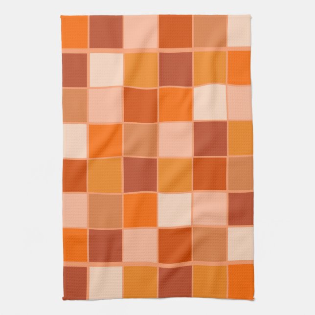 Shades of Orange Squares Tea Towel (Vertical)