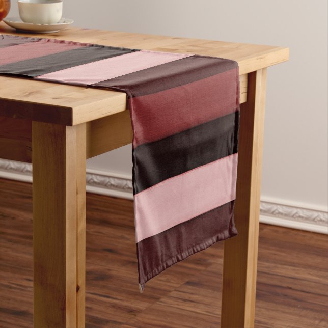 Shades of Pink and Burgundy Striped Short Table Runner (In Situ)