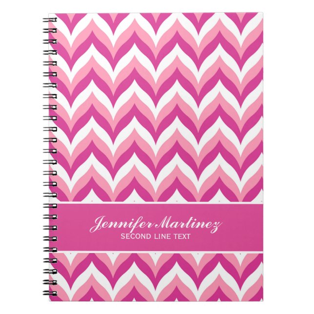 Shades Of Pink And White Zigzag Chevron Pattern Spiral Notebook (Front)