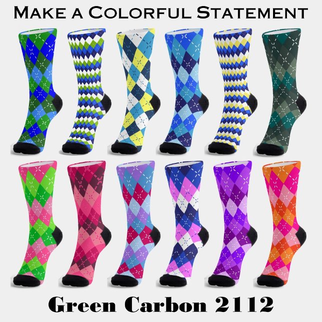 Shades of Pink Argyle Sporty Preppy Socks (Make a colorful statement with Green Carbon 2112 argyle socks.)