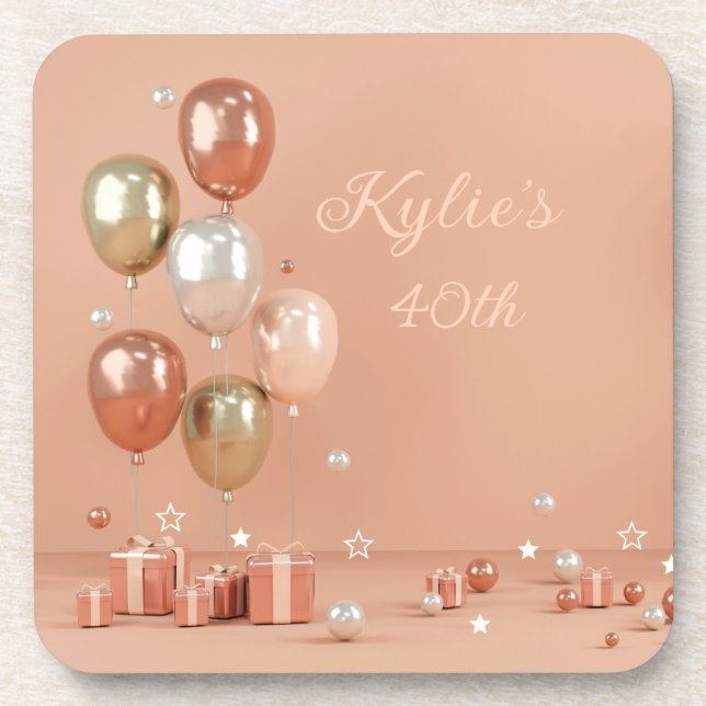 Shades of Pink Balloons 40th Coaster (Front)