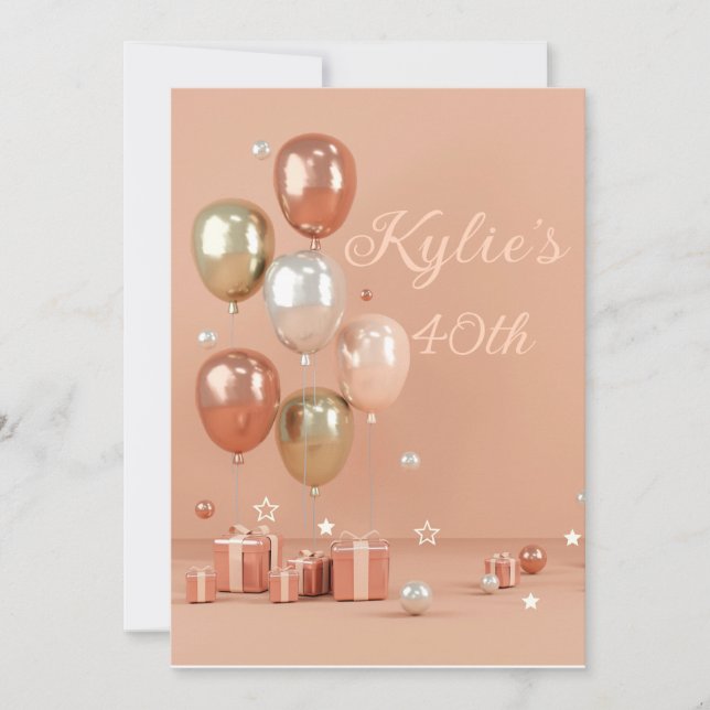 Shades of Pink Balloons 40th Invitation (Front)