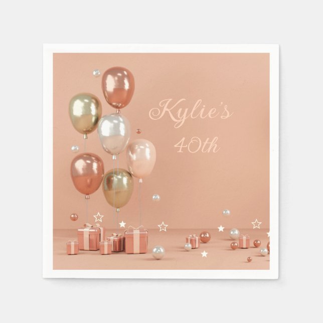 Shades of Pink Balloons 40th Napkin (Front)