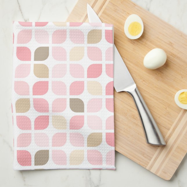 SHADES OF PINK BROWN WHITE LEAF PATTERNS TEA TOWEL (Quarter Fold)