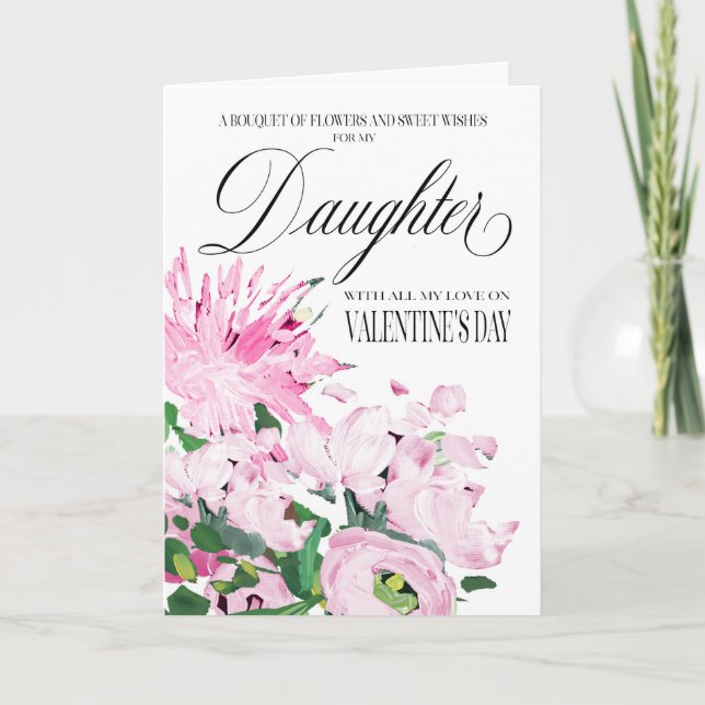 Shades of Pink Floral Bouquet Valentine  Daughter Card (Front)