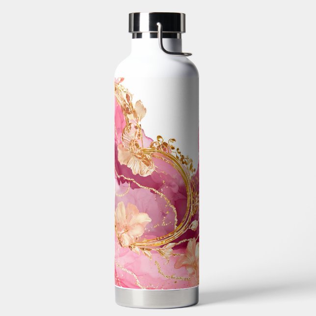 SHADES OF PINK & GOLD AGATE LIQUID PATTERN WATER BOTTLE (Left)