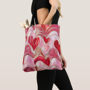 SHADES OF PINK & GOLD SWIRLY VALENTINE HEARTS TOTE BAG