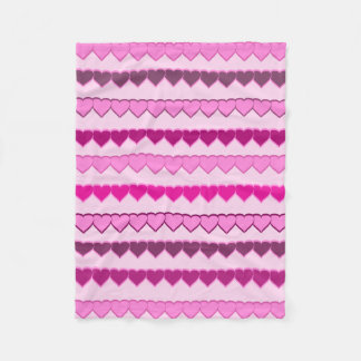 Shades of Pink Heart Rows Fleece Blanket