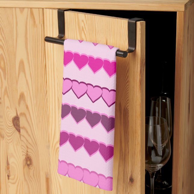 Shades of Pink Heart Rows Tea Towel (Thirds Fold)