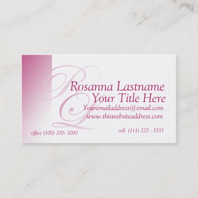 Shades of Pink Monogram Personal Business Card (Front)