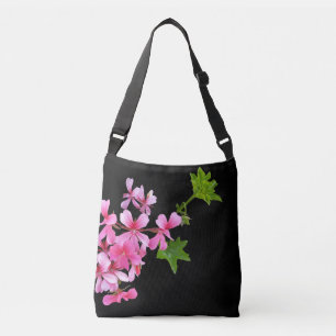 shades of pink on black crossbody bag