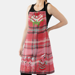 SHADES OF PINK PLAID & FLAMINGOS ON SLEIGH & BALLS APRON