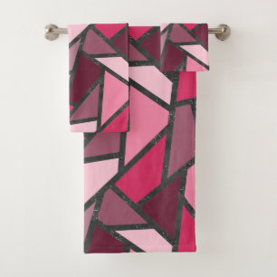 Shades of pink stained glass pattern bath towel set