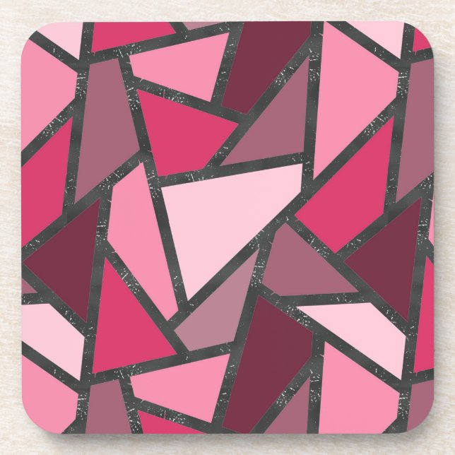 Shades of pink stained glass pattern coaster (Front)