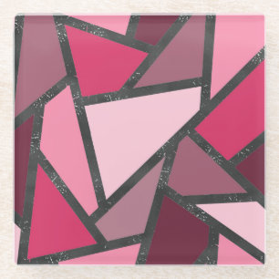 Shades of pink stained glass pattern glass coaster