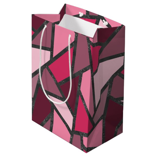 Shades of pink stained glass pattern medium gift bag (Back Angled)