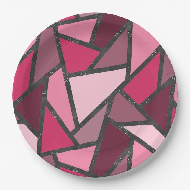 Shades of pink stained glass pattern paper plate (Front)