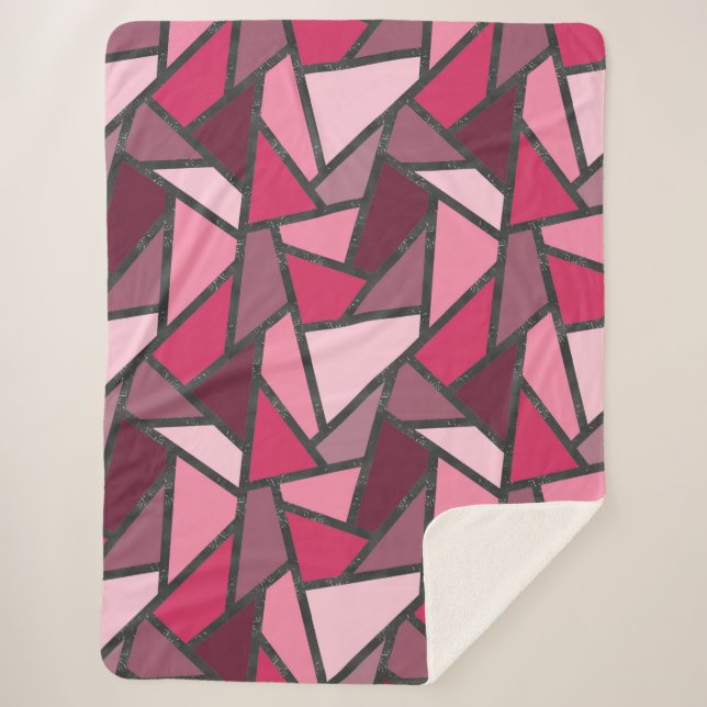 Shades of pink stained glass pattern sherpa blanket (Front)