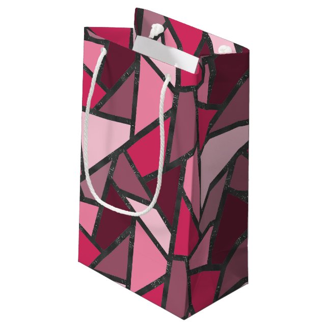 Shades of pink stained glass pattern small gift bag (Back Angled)