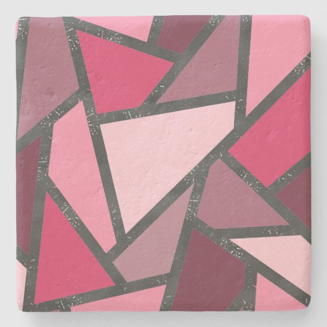 Shades of pink stained glass pattern stone coaster (Front)