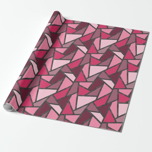 Shades of pink stained glass pattern wrapping paper (Unrolled)