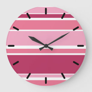 Shades of pink stripes large clock
