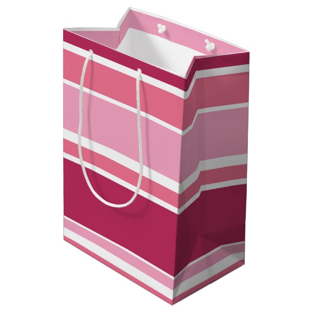 Shades of pink stripes medium gift bag (Back Angled)
