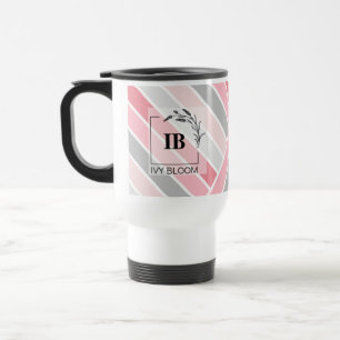 Shades of Pink Stripes Monogram Travel Mug