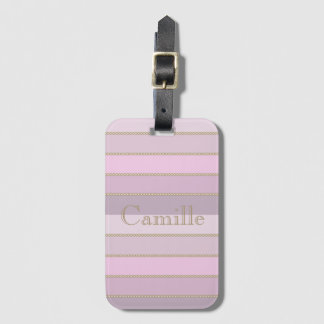 Shades of pink stripes personalised name luggage tag