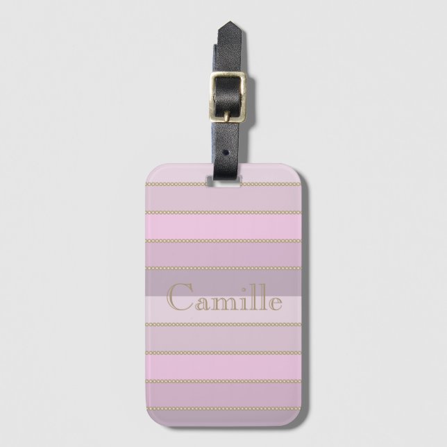 Shades of pink stripes personalised name luggage tag (Front Vertical)
