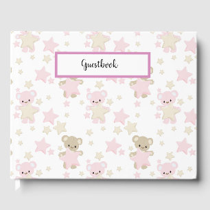 SHADES OF PINK & TAN TEDDY BEARS & STARS GUEST BOOK