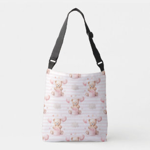 SHADES OF PINK TEDDY BEARS WITH BALLOONS CROSSBODY BAG