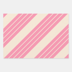 Shades of Pink w/Antique White Stripes Wrapping Paper Sheet