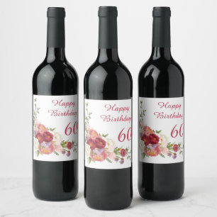 Shades of Pink White Peony Flower Happy Birthday Wine Label
