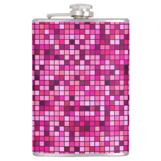 Shades Of Pink With Black Squares Pattern Hip Flask