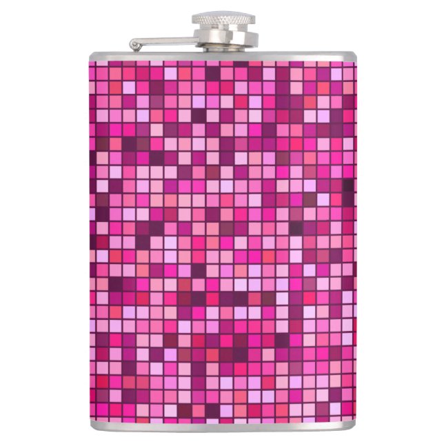 Shades Of Pink With Black Squares Pattern Hip Flask (Front)