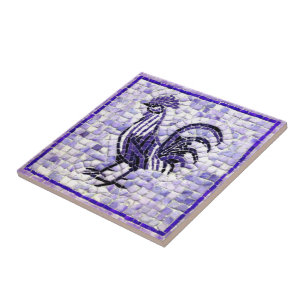 Shades of Purple and Black Mosaic Chicken Design Tile