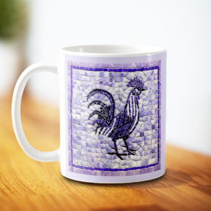 Shades of Purple and Black Mosaic Rooster Art Coffee Mug