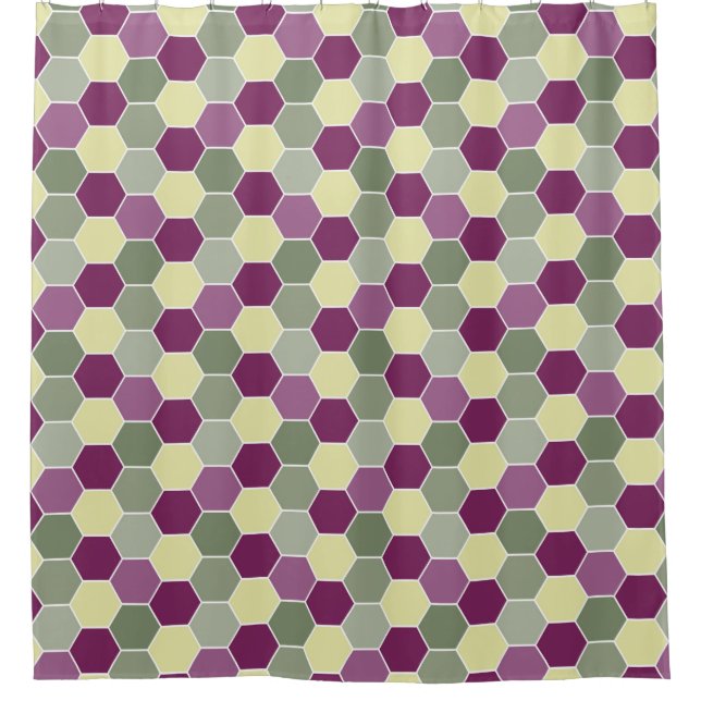 Shades of Purple and Green Honeycomb Pattern Shower Curtain (Front)