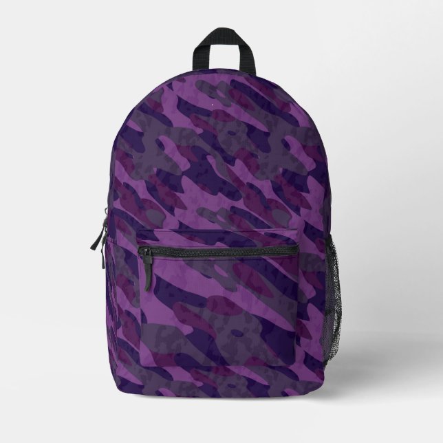 shades of purple camo printed backpack (Front)