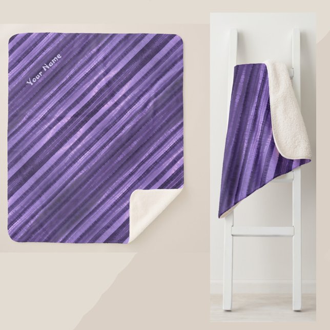 Shades of Purple Diagonal Stripes Personalised Sherpa Blanket (Creator Uploaded)